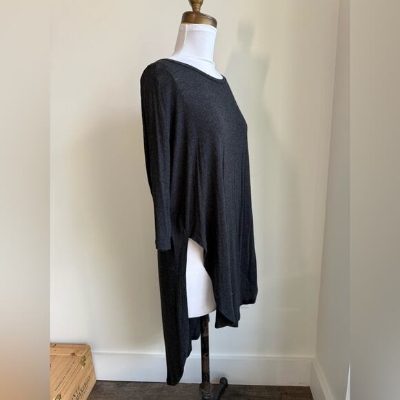 ANTHROPOLOGIE DARK GRAY DELETTA TUNIC TOP HIGH LOW 3/4 SLEEVE XS - Picture 3 of 6